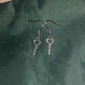 Silver Heart Key Earrings